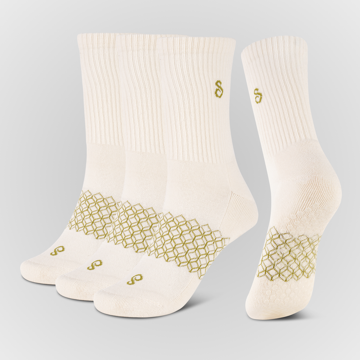Photo Organic Cotton Crew Grip Socks Natural Undyed for activities