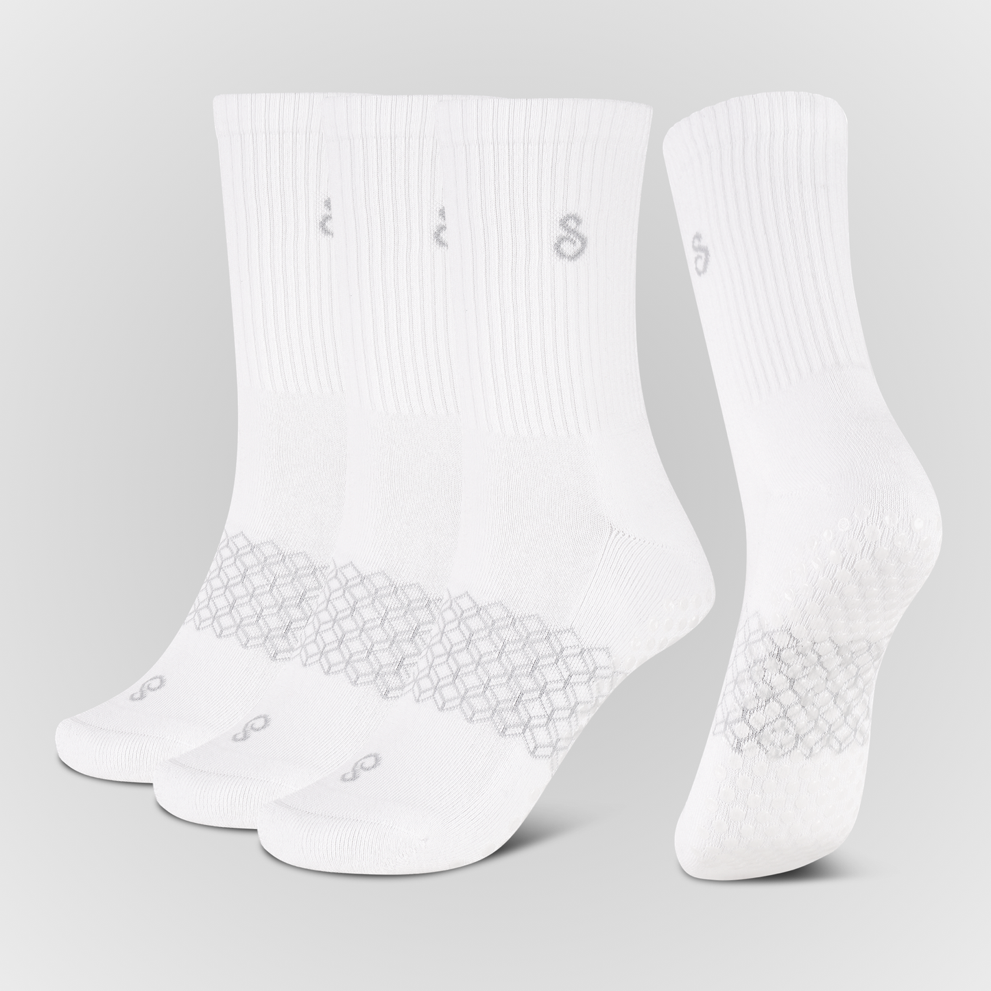 Organic Cotton Crew Grip Socks White for sport