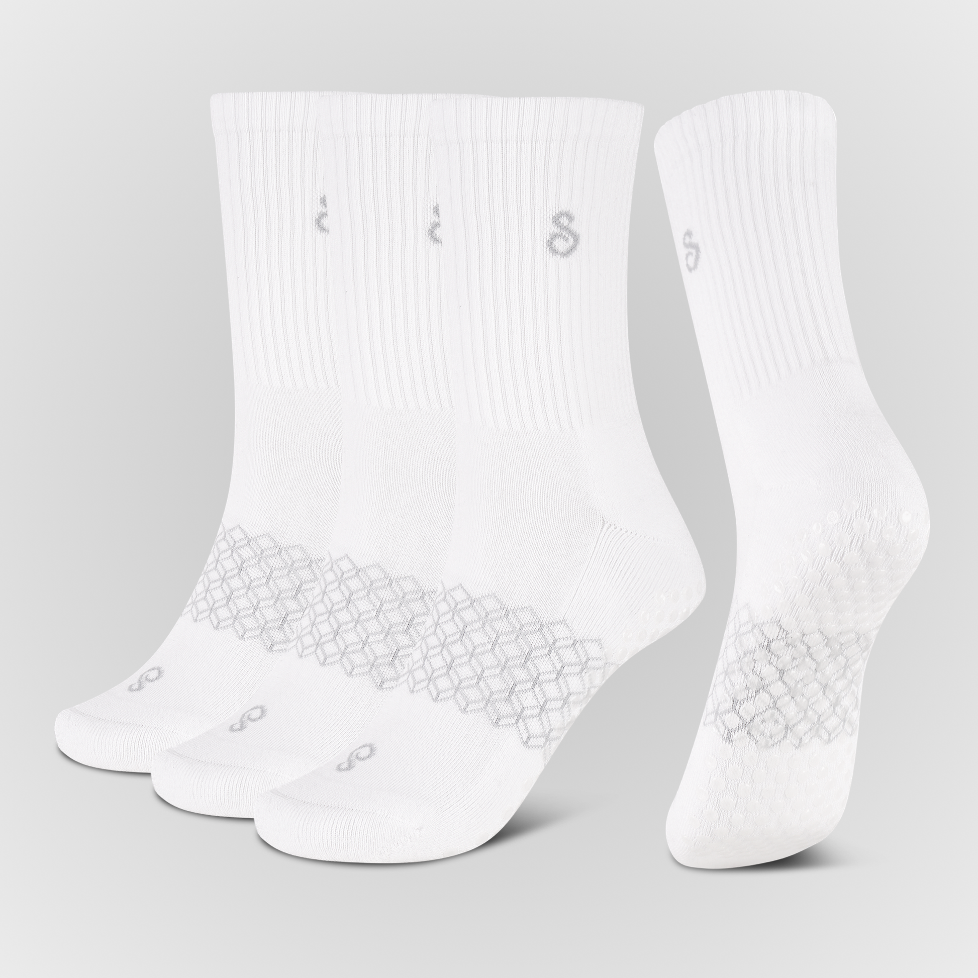 Organic Cotton Crew Grip Socks White for sport
