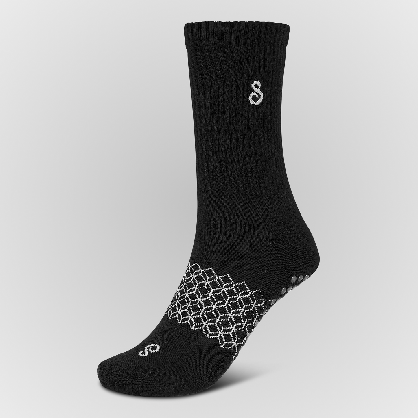 Black Organic Cotton Crew Socks with grips for Pilates and other sports