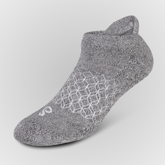 Photo Gray Organic Cotton Ankle Tab Grip Sock with geometric lines