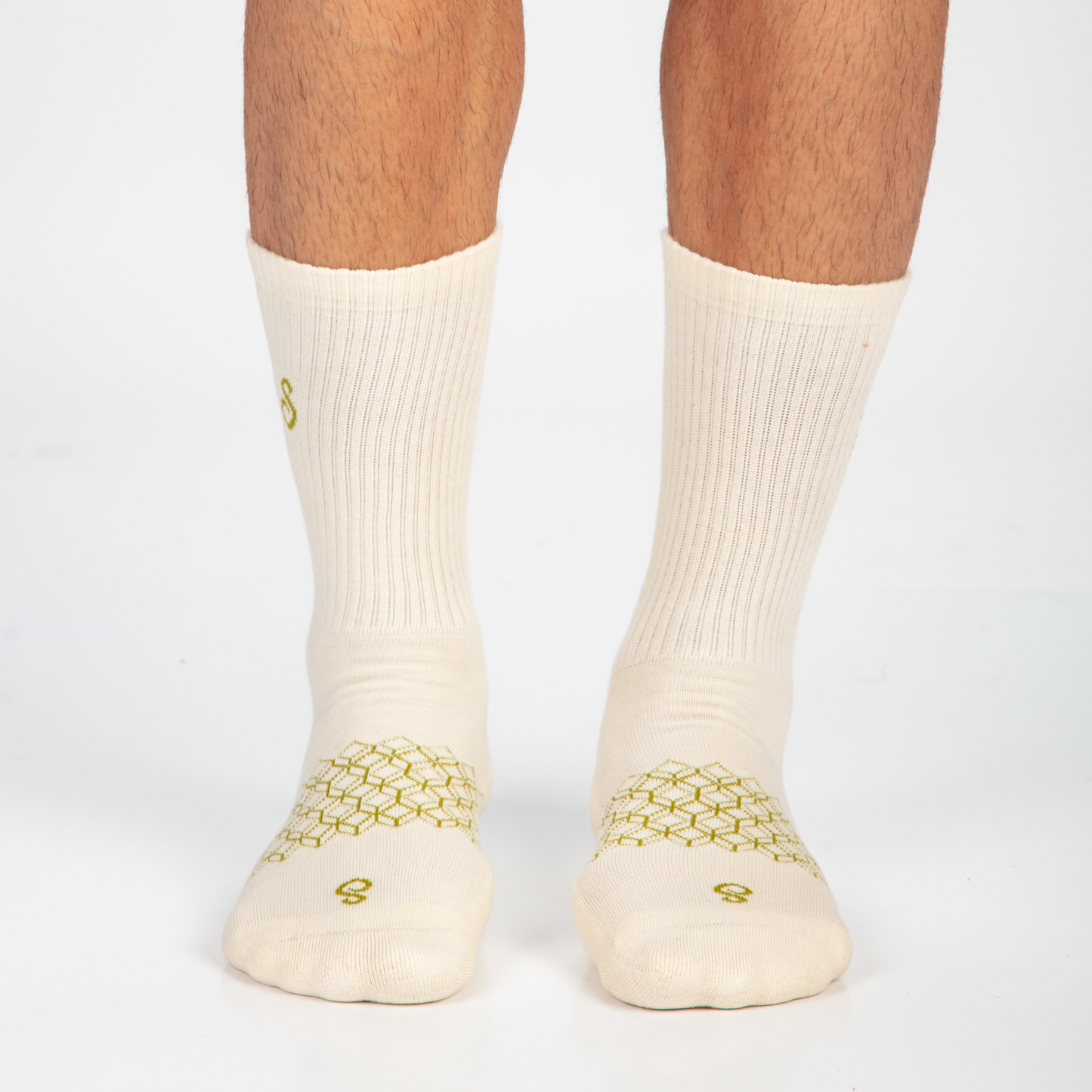 Organic Cotton Crew Grip Socks - Mixed Black White Natural Undyed - 3 Pairs