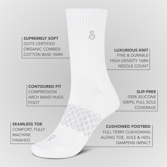best organic cotton crew grip socks - white - buy online