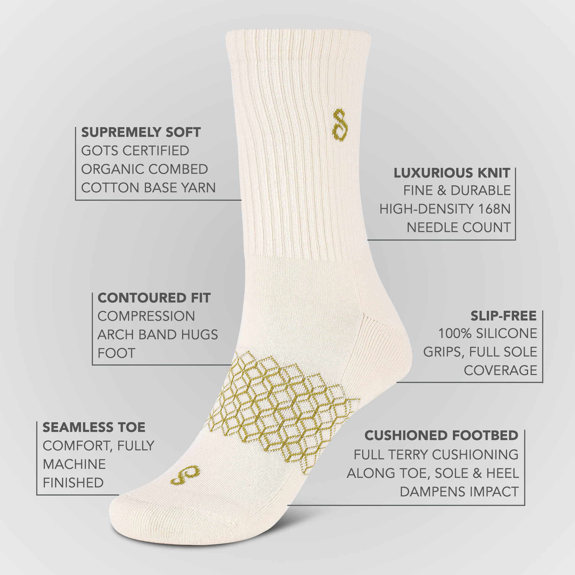 best organic cotton crew grip socks - natural undyed - buy online