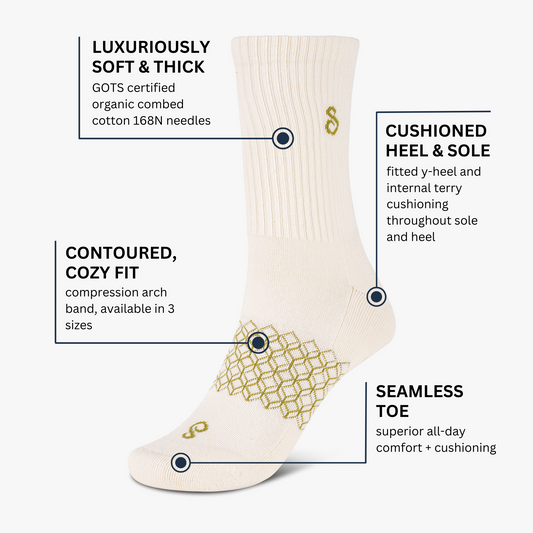 Organic Cotton Crew Socks - Mixed Black White Natural Undyed - 3 Pairs