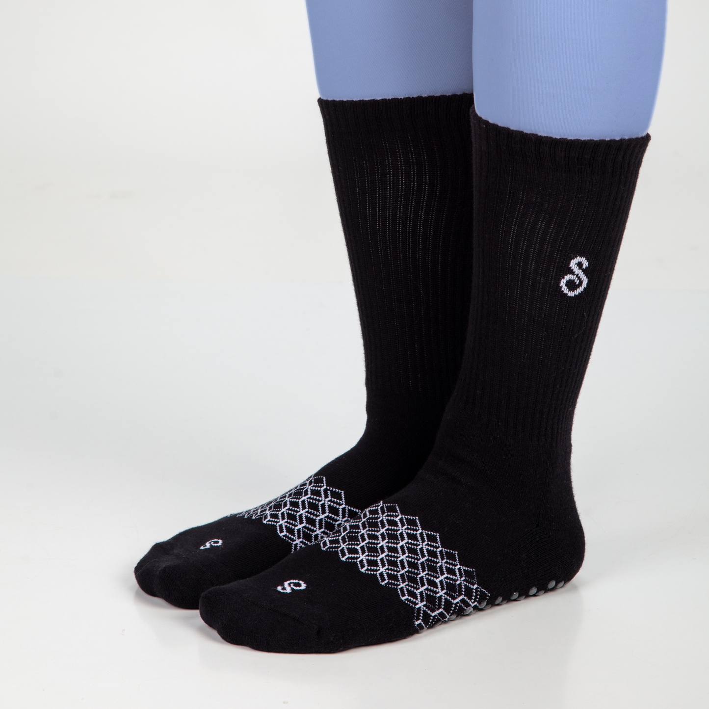 Organic Cotton Crew Grip Socks - Mixed Black White Natural Undyed - 3 Pairs