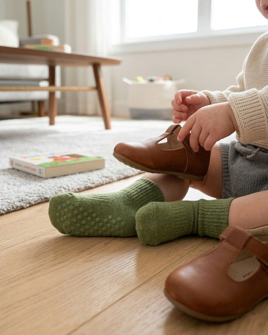 toddler wearing shoes on grip socks