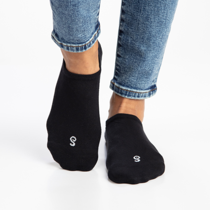 Organic Cotton No-Show Socks - Black - 4 Pairs