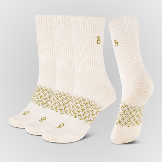 Photo Organic Cotton Crew Grip Socks Natural Undyed for activities