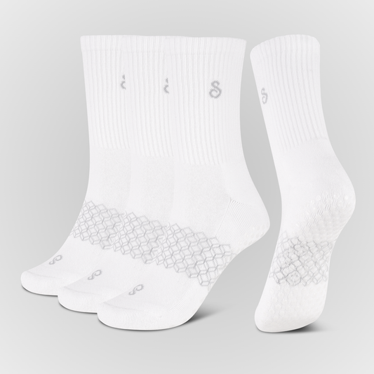 Organic Cotton Crew Grip Socks White for sport