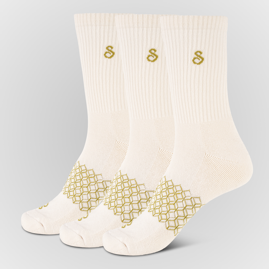 Photo Organic Cotton Crew Socks. Color Natural Undyed. with hipSwan logo