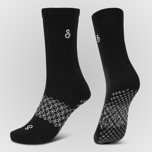 Best non-slip Organic Cotton Crew Grip Socks Black