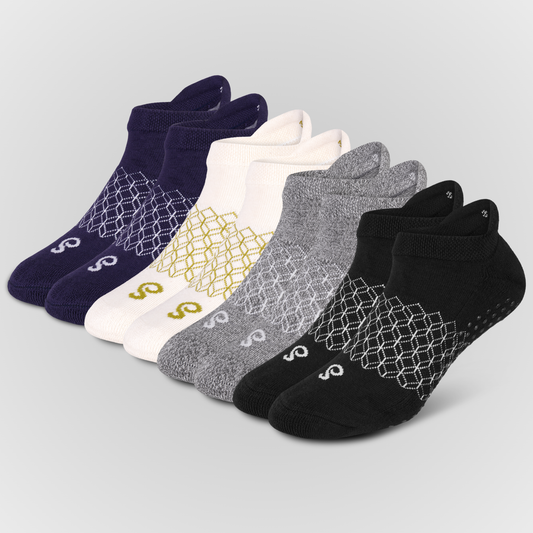 Organic Cotton Ankle Tab Grip Socks - Mixed Black Grey Natural Undyed Navy - 8 Pairs