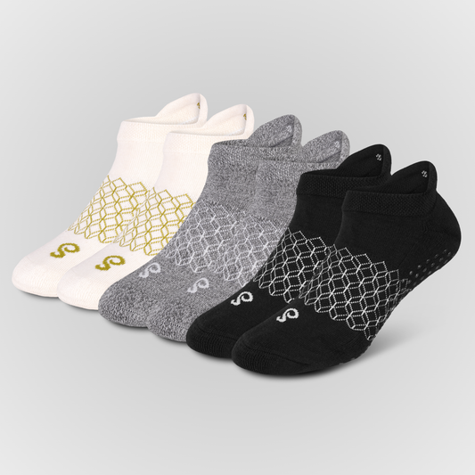 Image Organic Cotton Ankle Tab Grip Socks Color Black Grey Natural Undyed