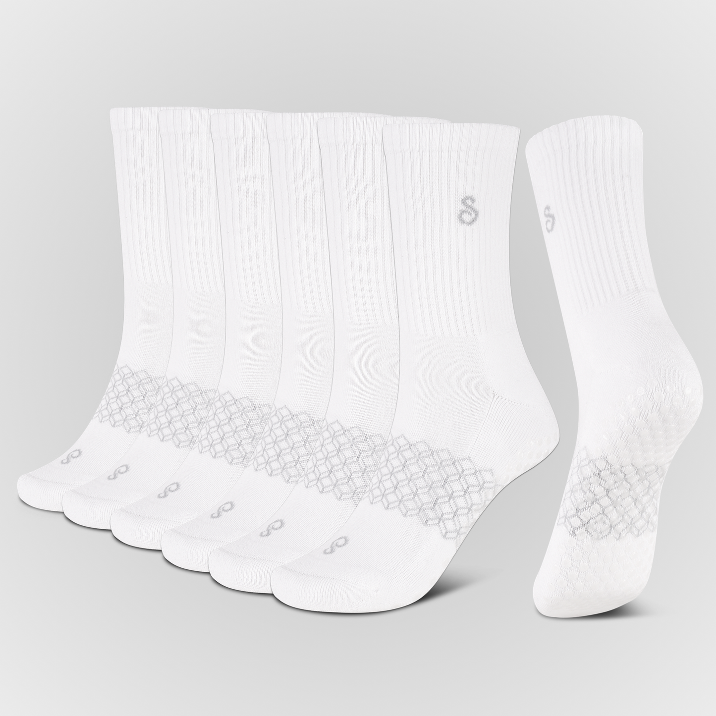 Photo Organic Cotton Crew Grip Socks White, hypoallergenic socks, 6 set