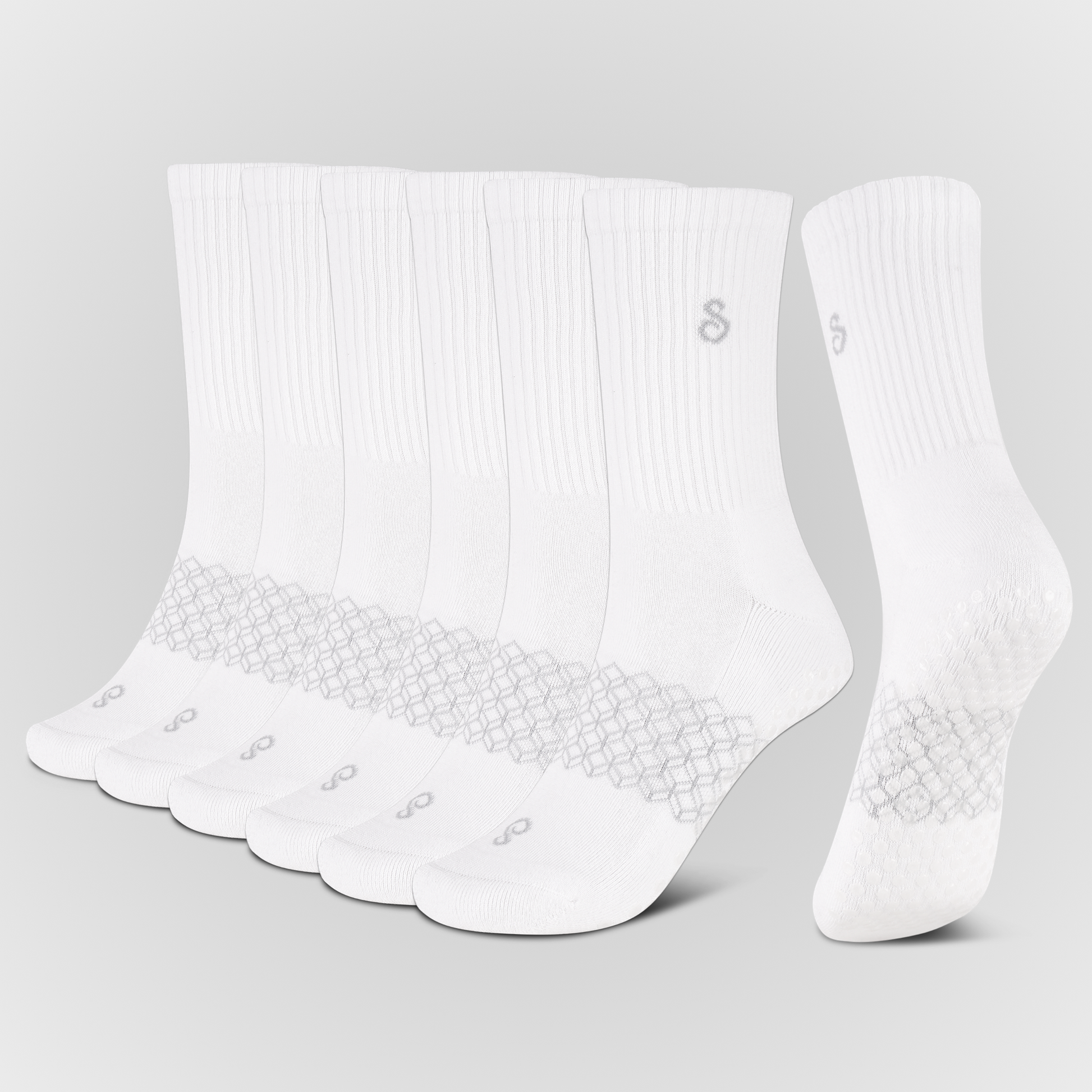 Photo Organic Cotton Crew Grip Socks White, hypoallergenic socks, 6 set