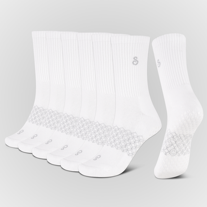 Photo Organic Cotton Crew Grip Socks White, hypoallergenic socks, 6 set