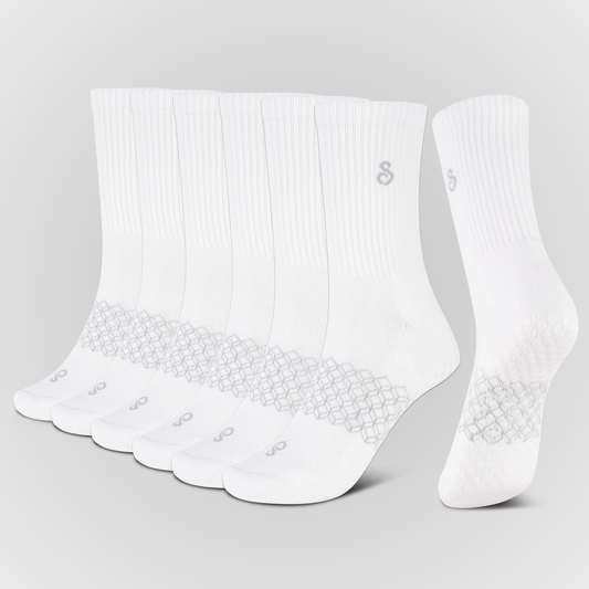 Photo Organic Cotton Crew Grip Socks White, hypoallergenic socks, 6 set