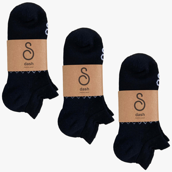 merino wool trainer socks - black - 3 pack