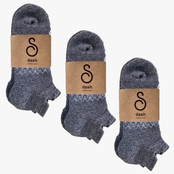 merino wool trainer socks - heather grey - 3 pack